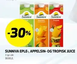 Bunnpris SUNNIVA EPLE-, APPELSIN- OG TROPISK JUICE tilbud