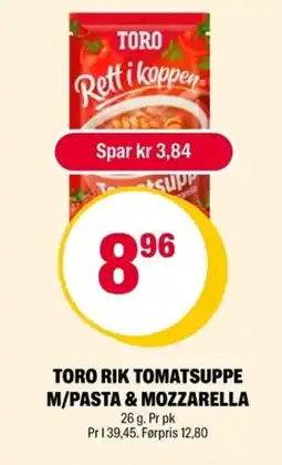 Coop Extra Toro Rik tomatsuppe m/pasta & mozzarella tilbud