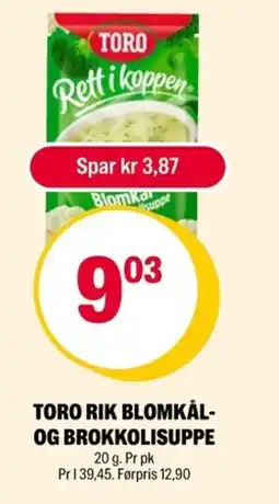 Coop Extra Toro Rik blomkål- og brokkolisuppe tilbud