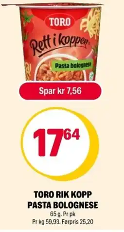 Coop Extra Toro Rik kopp pasta bolognese tilbud