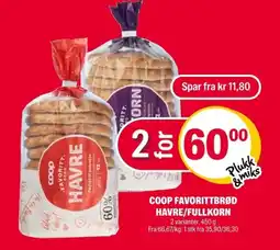 Coop Extra Coop favorittbrød havre/fullkorn tilbud