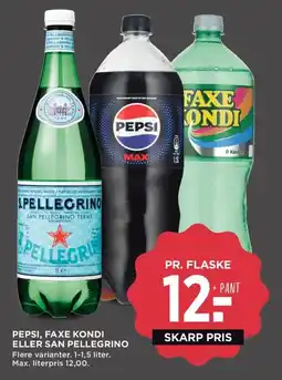 Meny Pepsi, faxe kondi eller san pellegrino tilbud