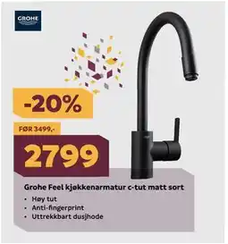 Megaflis Grohe Feel kjøkkenarmatur c-tut matt sort tilbud