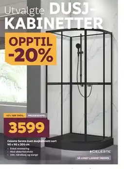 Megaflis Celeste Serata buet dusjkabinett sort 90 x 90 x 205 cm tilbud