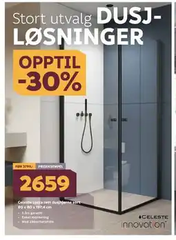 Megaflis Celeste Lucca rett dusjhjørne sort 80 x 80 x 197,4 cm tilbud
