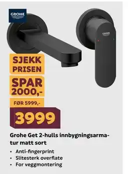 Megaflis Grohe Get 2-hulls innbygningsarmatur matt sort tilbud