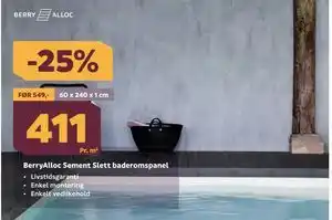 Megaflis BerryAlloc Sement Slett baderomspanel tilbud