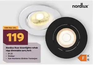 Megaflis Nordlux Roar downlights rehab vipp dimmable sort/hvit tilbud