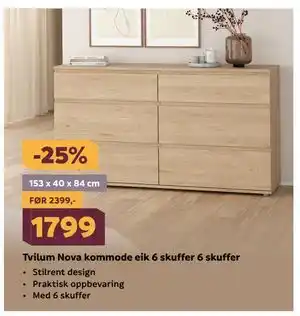 Megaflis Tvilum Nova kommode eik 6 skuffer 6 skuffer tilbud