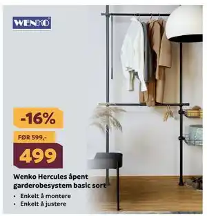 Megaflis Wenko Hercules åpent garderobesystem basic sort tilbud