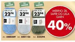 Sparkjøp MERINO 28, SAFIR OG ULLA GARN tilbud