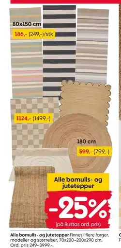 Rusta Alle bomulls- og jutetepper tilbud