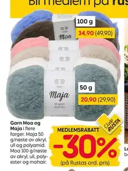 Rusta Garn Moa og Maja, Medlemspris tilbud