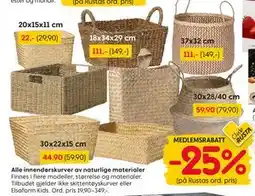 Rusta Alle innendørskurver av naturlige materialer, Medlemspris tilbud