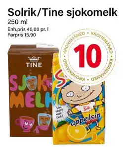 Nærbutikken Solrik/Tine sjokomelk tilbud