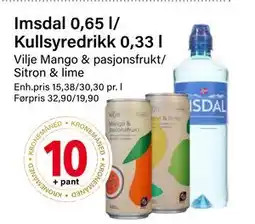 Nærbutikken Imsdal 0,65 l/ Kullsyredrikk 0,33 l tilbud