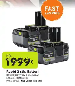 Mekk RYOBI 2 stk. Batteri tilbud
