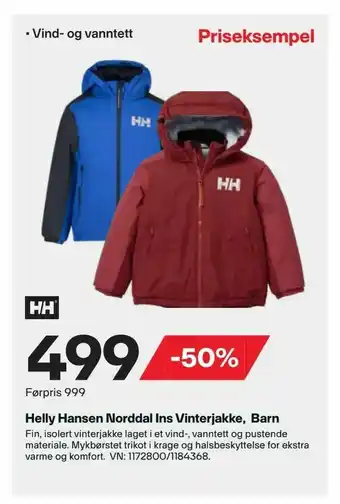 XXL Sport Helly Hansen Norddal Ins Vinterjakke, Barn tilbud