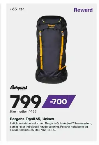 XXL Sport Bergans Trysil 65, Unisex tilbud