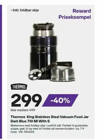 XXL Sport Thermos King Stainless Steel Vakuum Food Jar Dark Blue 710 Ml With S tilbud