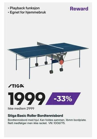 XXL Sport Stiga Basic Roller Bordtennisbord tilbud