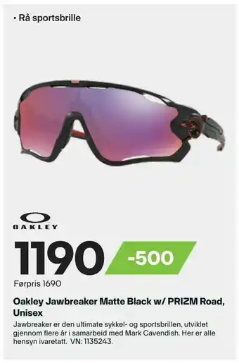 XXL Sport Oakley Jawbreaker Matte Black w/ PRIZM Road, Unisex tilbud