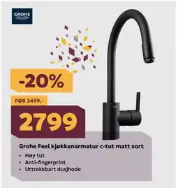Megaflis Grohe Feel kjøkkenarmatur c-tut matt sort tilbud