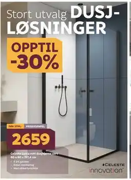 Megaflis Celeste Lucca rett dusjhjørne sort 80 x 80 x 197,4 cm tilbud