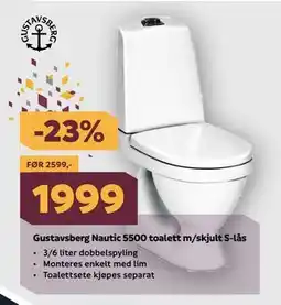 Megaflis Gustavsberg Nautic 5500 toalett m/skjult S-lås tilbud