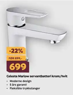 Megaflis Celeste Marlow servantbatteri krom/hvit tilbud
