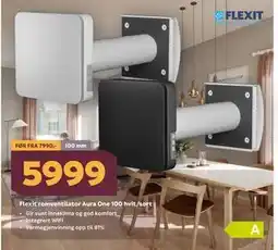 Megaflis Flexit romventilator Aura One 100 hvit/sort tilbud