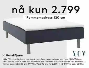 Skeidar XOV F1 i tekstil Athena mørk grå, med 5 cm overmadrass, uten ben tilbud