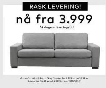 Skeidar Max sofa i tekstil Rocco Grey tilbud