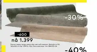 Skeidar Denver teppe, beige, grønn eller sølv soft heatset tilbud