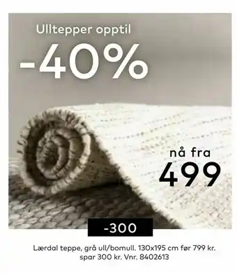 Skeidar Lærdal teppe, grå ull/bomull tilbud
