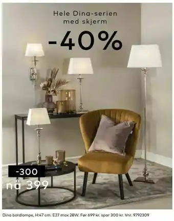 Skeidar Dina bordlampe, H:47 cm tilbud
