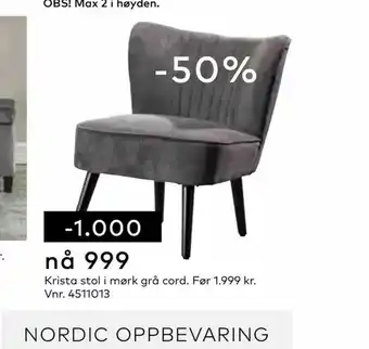 Skeidar Krista stol i mørk grå cord tilbud