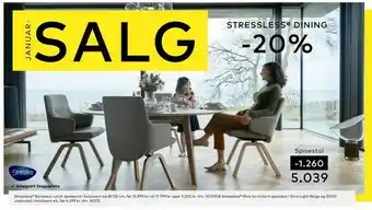 Skeidar Stressless® Mint lav m/arm spisestol i Silva Light Beige og D200 understell i hvitlasert eik tilbud