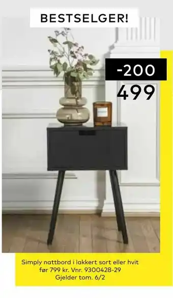 Skeidar Simply nattbord i lakkert sort eller hvit tilbud