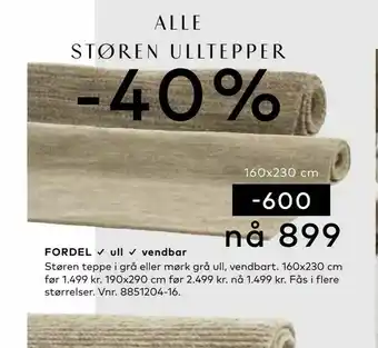 Skeidar Støren teppe i grå eller mørk grå ull, vendbart tilbud