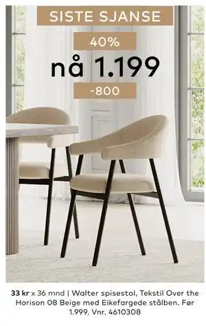 Skeidar Walter spisestol tilbud