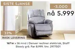 Skeidar Denver recliner elektrisk tilbud