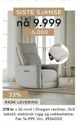 Skeidar Oregon recliner tilbud