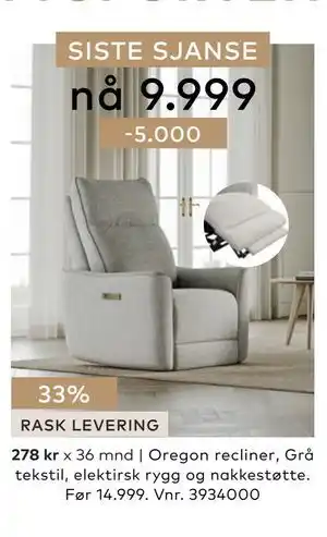 Skeidar Oregon recliner tilbud