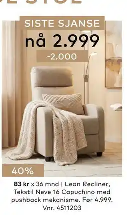 Skeidar Leon Recliner tilbud
