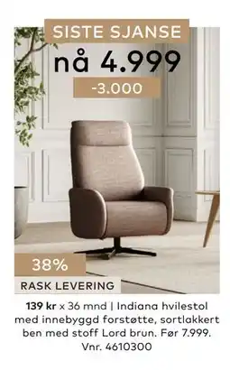 Skeidar Indiana hvilestol med innebyggd forstøtte tilbud