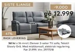 Skeidar Denver 2-seter TV sofa tilbud