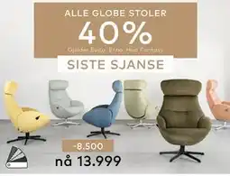 Skeidar ALLE GLOBE STOLER tilbud