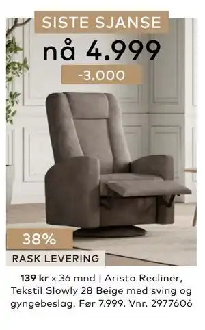 Skeidar Aristo Recliner tilbud