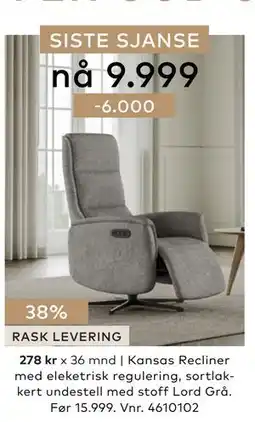 Skeidar Kansas Recliner med eleketrisk regulering tilbud